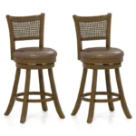 Rattan Swivel Bar Chairs with Upholstered Seat – Rubberwood Frame, Counter Height - Image 2