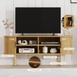 Wood Media Console Table with Storage and Sliding Door – TV Stand for Up to 55-Inch TVs - Image 3
