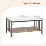 Rectangular Coffee Table with Rock Slab Tabletop and Open Shelf - Image 4