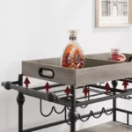 Industrial Bar Cart with Wine Rack, Glass Holder, and Removable Tray - Image 3