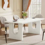 71" Modern Rectangular Dining Table for 6 – Black Wood Top with White Pedestal Base - Image 4