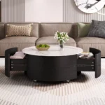 Round Coffee Table with Marble Pattern Finish - Image 3