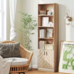Tall Wooden Bookcase with Storage Cabinet – Oak Finish