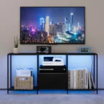 Media TV Console Table with Open Shelves and Fabric Drawer – Modern Stand for Up to 55-Inch TVs - Image 4