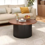 Round Coffee Table with Wood Frame - Image 2