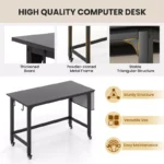 Rolling Computer Desk with Metal Frame – Mobile PC & Laptop Table - Image 5