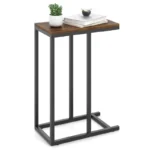 C-Shaped Side Table – Industrial Sofa Table with Wood Top and Metal Frame - Image 5