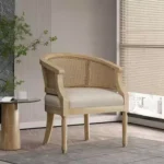 Mid-Century Rattan Accent Chair with Upholstered Seat - Image 4