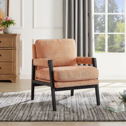 Modern Chenille Armchair, Upholstered Accent Chair with Removable Back Cushion