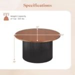 Round Coffee Table with Wood Frame - Image 3