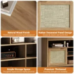 Wooden TV Stand with 4 Open Shelves and 2 Door Cabinets - Image 4