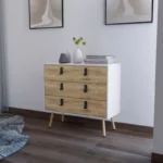 3-Drawer Wood Finish Chest of Drawers with Legs – Modern Storage Cabinet