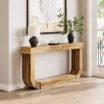 Wooden Sofa Table with Heavy-Duty U-Shaped Pedestal