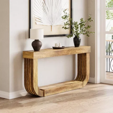 Wooden Sofa Table with Heavy-Duty U-Shaped Pedestal
