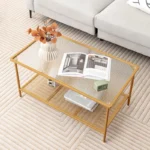 2-Tier Coffee Table with Shelf, Tempered Glass Top and Metal Frame - Image 3