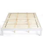 Solid Wood Platform Bed Frame with Wooden Slat Support – White (Queen Size) - Image 4