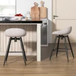 Upholstered Bar Stools with Backrest & Footrest, Metal Frame – Low Back, Set of 2