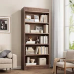 Wooden Tall Walnut Bookshelf – 5-Tier Storage Rack for Home & Office