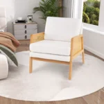 Mid Century Modern Accent Chair Living Room Armchair with Rattan Arms - Image 3