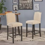 Upholstered Bar Stools with Nailhead Trim & Arched Back – Set of 2, Classic Design