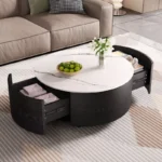 Round Coffee Table with Marble Pattern Finish - Image 4