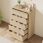 Wooden Dresser Organizer for Bedroom & Living Room – Natural Oak 5-Drawer Storage Unit - Image 2