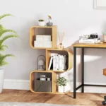 2-Tier S-Shaped Bamboo Bookcase – Geometric Corner Display Shelf with Open Cubes - Image 5