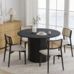 PexFix 46" Round Solid Wood Dining Table for 4 – Black Pedestal Base
