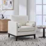 Accent Chair, Bouclé Upholstered Armchair with 2 Bolster Pillows