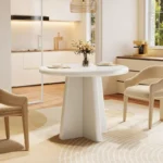 31.5" Round Dining Table for 2–4 People – White Solid Wood Pedestal Table - Image 2