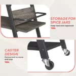 Wooden Small Kitchen Trolley Cart on Wheels with 3 Shelves - Image 6