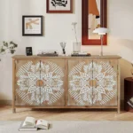 Wooden Sideboard Buffet Cabinet with 4 Doors - Image 4