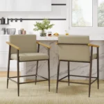 Mid-Century Modern Upholstered Counter Stools Set of 2 – Iron Frame & Stylish Comfort