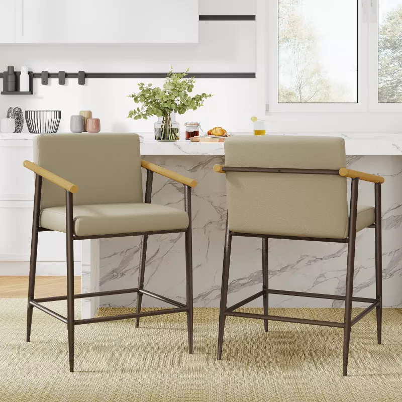 GUEST_8068bb32-7533-4046-841e-94baea727543 Mid-Century Modern Upholstered Counter Stools Set of 2 – Iron Frame & Stylish Comfort - Image 1