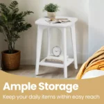 Modern Square Side Table with Lower Shelf – 2-Tier Small White End Table - Image 4