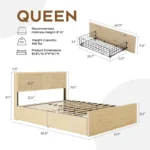Natural Rattan Queen Size Bed Frame with Wooden Headboard & 4 Storage Drawers – Beige - Image 5