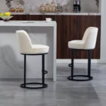 Bar Stools Set of 2 – Modern Barrel Design with Linen Fabric Upholstery - Image 4