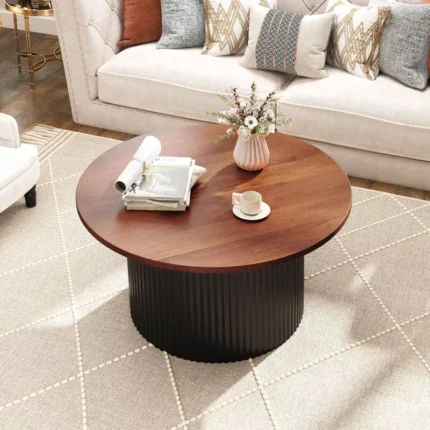 Round Coffee Table with Wood Frame