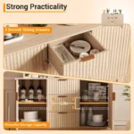 Modern Fluted Sideboard Buffet Cabinet with Drawers, Doors & Storage Shelves - Image 3