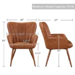 Leather Accent Chair Upholstered Armchair, Retro Brown - Image 5