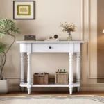 Retro Console Table with Curved Corners, Drawer, and Shelf