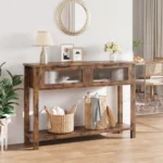 Entryway Table – Wood Console Table with 2 Glass Drawers - Image 4