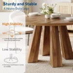 Round Wooden Dining Table for 6 with Sturdy Pedestal Base – Brown Finish - Image 2