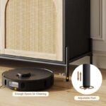 TV Stand for 75-Inch TVs with Adjustable Shelf & Rattan Door – Black Media Console - Image 2