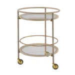 Modern Round Bar Cart with Tempered Glass Shelves – Gold Plated Frame - Image 3