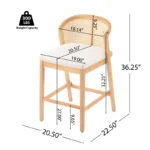 Upholstered Counter Stools Set of 2 – Rubberwood Frame with Comfortable Backrest - Image 4