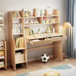 Wooden Desk with Multiple Display Shelves and Two Drawers - Image 3