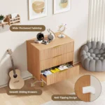 Modern Chest of 3 Drawers with Metal Handles and Metal Feet - Image 3