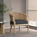 Mid-Century Rattan Accent Chair with Upholstered Seat