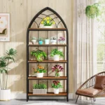 5-Tier Industrial Curved Bookshelf – 74.8" Tall Metal Frame Bookcase Display Rack - Image 7
